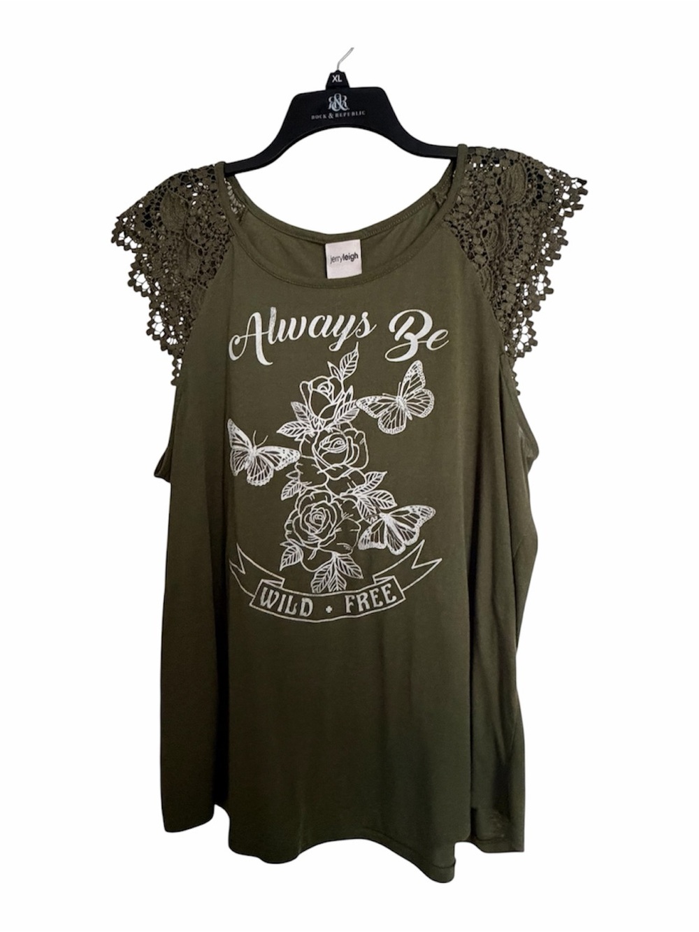 Jerry Leigh Olive 'Always Be Wild • Free' Crochet Sleeve Tank